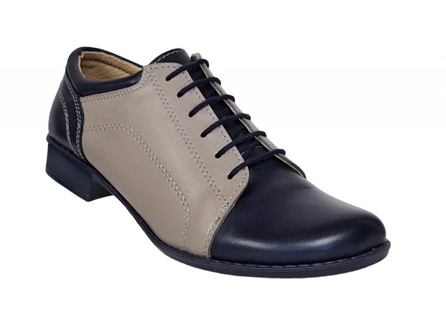 Pantofi dama casual , din piele naturala , Gri - Bleumarin P53GRIBL